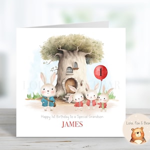 Schattige Peter Rabbit eerste verjaardagskaart - zoon kleinzoon neef dochter, kleindochter - gepersonaliseerd