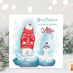 Biglietto di Natale con orso polare - figlio nipote nipote - personalizzato