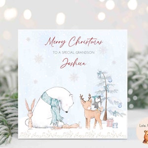 Schattige ijsbeer kerstkaart - neef zoon kleinzoon - gepersonaliseerd