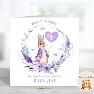 Tarjeta de primer cumpleaños de Peter Rabbit: Woodland, hija, nieta, sobrina: tarjeta de primer cumpleaños