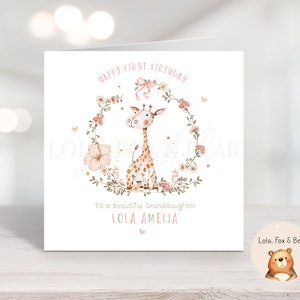 Biglietto di auguri per primo compleanno – Figlia Nipote – Cucciolo di giraffa – Personalizzato