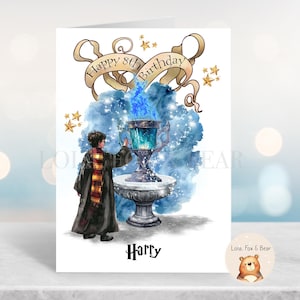 Carte d'anniversaire sorcier - fils petit-fils neveu fille - personnalisée - tournoi de sorcier - A5