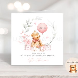 Biglietto per neonata di Winnie the Pooh - Personalizzato - Nuovo arrivo - Neonate, Biglietto per neonato.