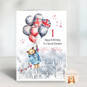 Carte d'anniversaire ours - fils, petit-fils, neveu, petite-fille, fille - personnalisée - tout âge ou relation - A5