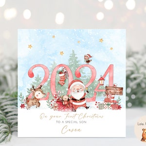 Baby's First Christmas 2024 Card - Elke relatie - Gepersonaliseerd
