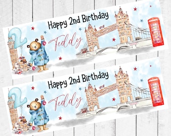 Personalised London Bear Birthday Banner – Party Decoration (Set of 2)