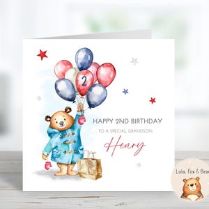 Biglietto di auguri di compleanno per orso - figlio nipote nipote - personalizzato - qualsiasi età o relazione