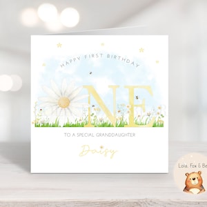 Eerste verjaardagskaart meisjes - Daisy Design, 1e verjaardag, meisje van de baby, dochter, kleindochter, nichtje, peetdochter