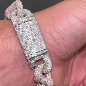 Bransoletka 20 mm Iced Out Cuban Link, Bransoletka męska VVS Moissanite Diamond, Srebro próby 925, Naszyjnik Hip Hop Miami, Wykończenie z 14-karatowego białego złota