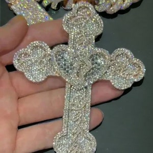 Iced Out Cross Hip Hop Pendant For Men, Iced Out Cross Moissanite Pendant, 925 Silver, Custom Religious Pendant For him