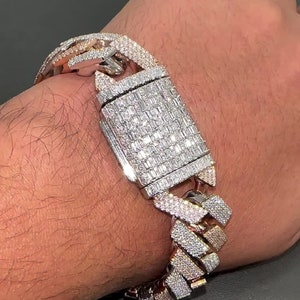 Bransoleta 24 mm Iced Out Miami Cuban Link, męska bransoletka z diamentami VVS Moissanite, srebro próby 925, bransoletka hip-hopowa, wykończenie w 14-karatowym dwutonowym złocie