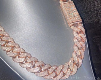 16mm Iced Out Moissanite Cuban Link Chain: Custom Rose Gold Necklace