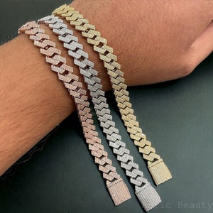10 MM W pełni lodowato Moissanite Diamentowa Kubańska Bransoletka dla Mężczyzn, 14k Białe Złoto, Raper Kubańska Link Bransoletka, Hip Hop Bransoletka, 925 Srebro