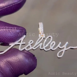 Colgante de letra personalizado con estilo de firma para hombre, collar con nombre de diamante de moissanita de una sola capa, oro amarillo de 14 k FN, probador de diamantes aprobado