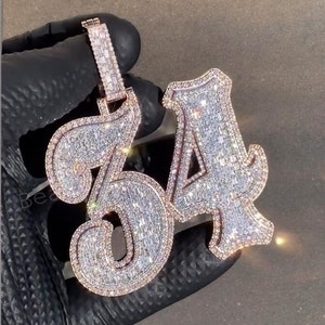 Colgante personalizado con número de moissanita VVS, colgante helado, plata 925, colgante de rapero, acabado en oro rosa de 14 quilates, positivo en el probador, regalo para él