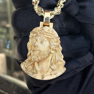 Colgante de cara de Jesús 3D sólido, Jesús de plata de ley 925, Jesús del hip hop, Acabado en oro amarillo de 14 quilates, Regalo de cumpleaños para él, Joyería de rapero