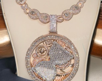 3D Iced Out Men Hourglass Pendant, Real Moissanite Circle