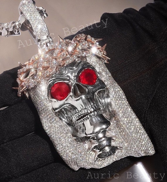 3D Skull Face Jesus Pendant, Real Moissanite Jesus Pendant 3D Skull Face Jesus Pendant, Real Moissanite Jesus Pendant