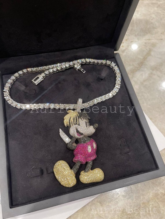 Iced Out Cartoon Pendant: Multi Color CZ, 925 Sterling Silver, Hip