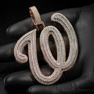 Personalisierter kursiver Schrift-W-Buchstaben-Anhänger für Männer, VVS-Moissanit-Diamant-Anfangs-Alphabet-Charm, 14-karätiges Weißgold, Geschenk für Ihn