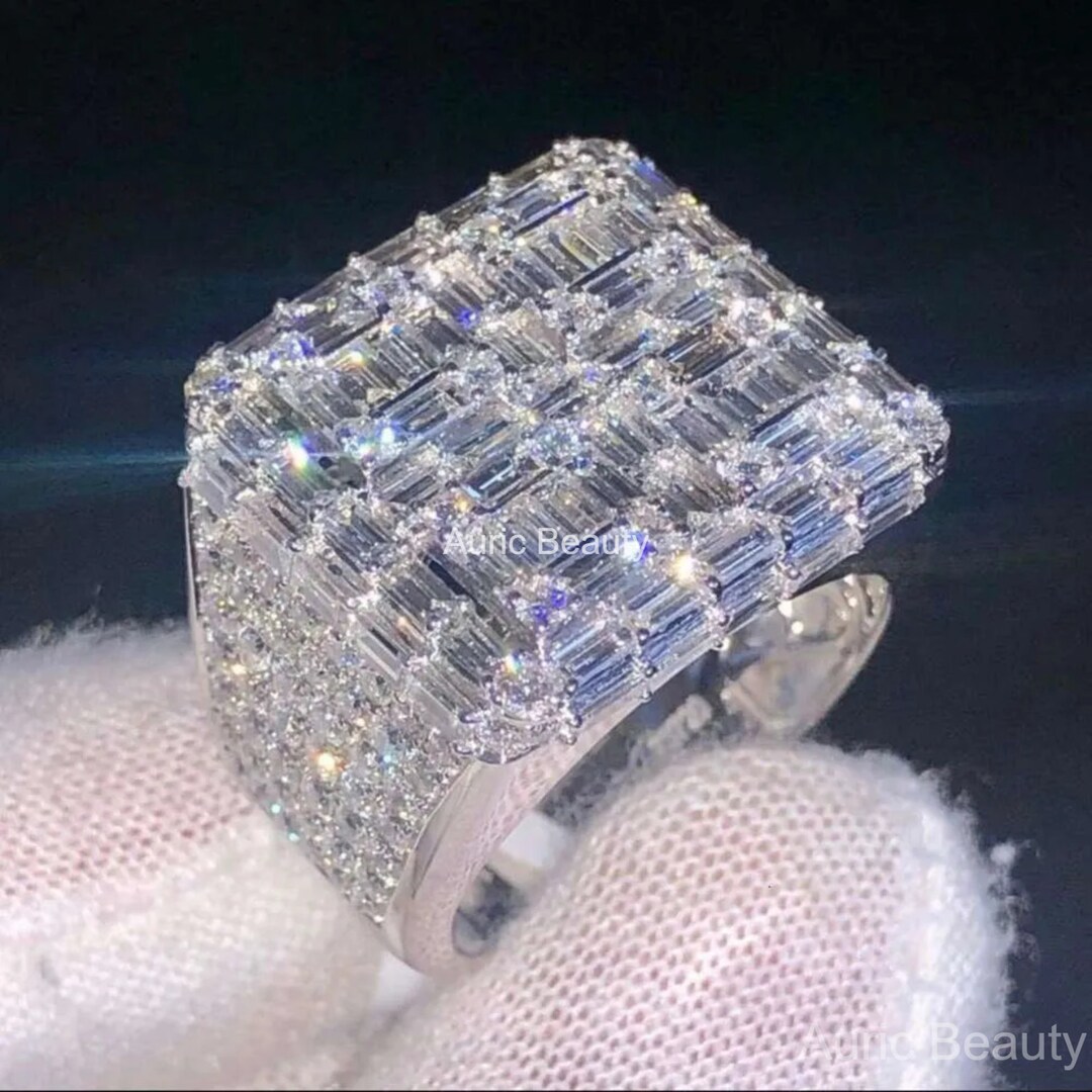 Baugette Rapper Ring Moissanite Baguette Diamond Men Ring, Hip Hop Ring, Raper Ring, Party ...