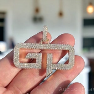 Collar de 2 letras personalizado para hombre, dije inicial de diamante moissanita VVS auténtico, cadena con alfabeto para regalo de cumpleaños unisex, oro de 14 k.