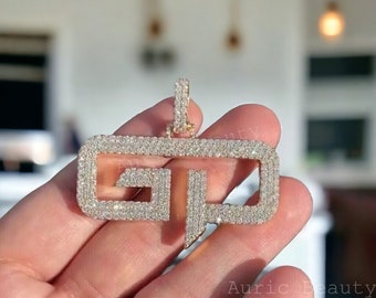 Moissanite Diamond Initial Necklace: Sterling Silver Two-Letter Charm