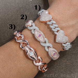 Bransoletka męska VVS Real Moissanite, bransoletka Evil Eye, bransoletka Infinity, bransoletka Heart, bransoletka Hip Hop, srebro 925, 14k 2-tonowe złoto FN
