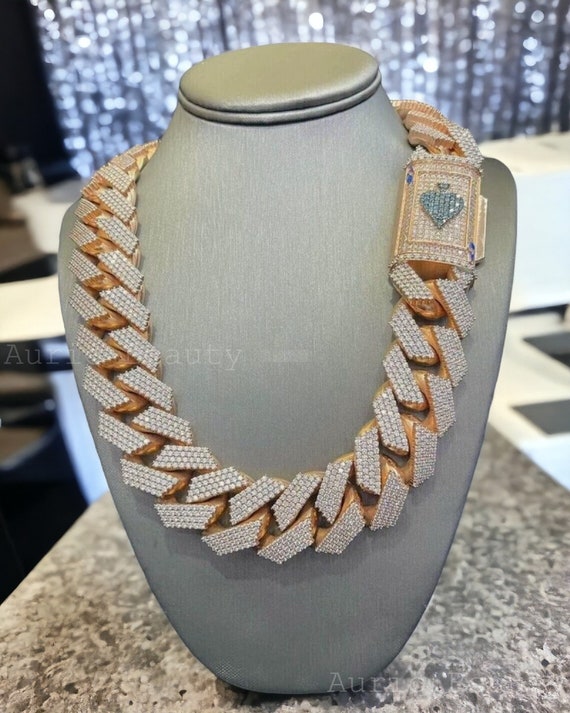 Iced Out Cuban Link Chain: 22MM Moissanite Necklace, 14k Rose Gold