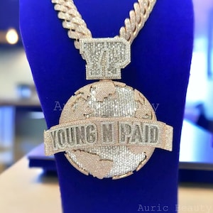Pingente de design personalizado do mundo hip hop, pingente de letra de moissanita real, pingente de gelo, pingente de baguete, prata 925, acabamento em ouro 14k de 2 tons