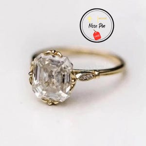 Bague Asscher 4 carats et diamant blanc rond, alliance, bague art déco, bague finition or jaune 14 carats pour femme, cadeau d'anniversaire pour femme