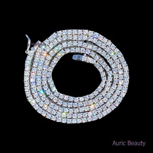 3 mm W pełni lodowy Moissanite Diamentowy Naszyjnik Tenisowy dla Mężczyzn i Kobiet, 14k Białe Złoto Na Kubańskim Łańcuszku, Łańcuszek Linowy, Damski Diamentowy Naszyjnik