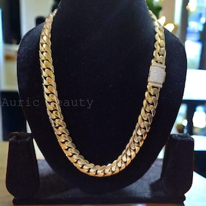 Solidny 925 Sterling Silver 16 MM Kubański łańcuszek, Prawdziwy Moissanite Chain Box Claps, Hip Hop Chain, Rapper Chain, 14K Yellow Gold FN, Prezent urodzinowy
