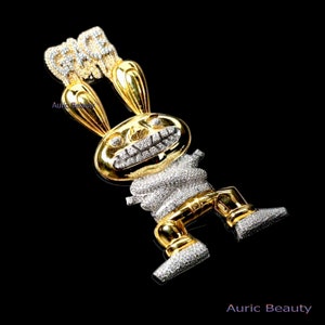 Benutzerdefinierte Buchstaben Bunny 3D Anhänger für Männer, Tier Anhänger, Echt Moissanite Unisex Name Schmuck, 14K Gelb Gold Finish Hip Hop Schmuck Rapper