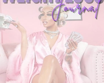 May include: A woman in a pink satin robe sits on a white couch with a fluffy pink throw. She is holding a stack of cash in her hand. The text "WEIGHT LOSS your way" is written in purple letters on a pink background.