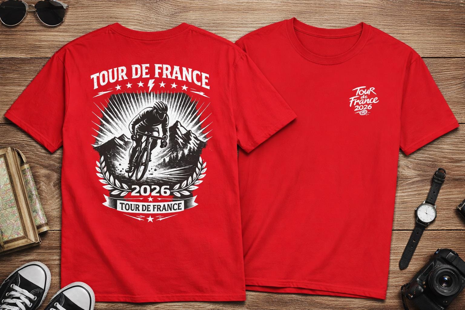 Tour De France 2026 Cycling T-shirt, Vintage Road Bike Graphic Tee