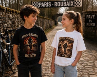 Paris-Roubaix Hell of the North tee | Cycling Race Graphic Kids Tee, Paris Roubaix kids tshirt, Racing Tshirt,