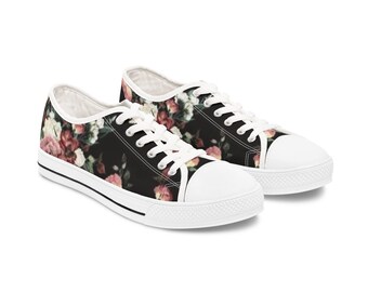 Vintage Black and Pink Flower Converse Style Women's Lo Trainers