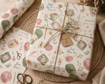 Crochet Lovers Wrapping Paper | Just One More Row Gift Wrap | Yarn Lover Wrapping Paper | Pretty Crochet Gift Wrap for Her