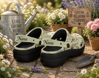 Personalised Gardening Clogs | Women's Platform Garden Shoes, Gardening gift crocs, crocs for her