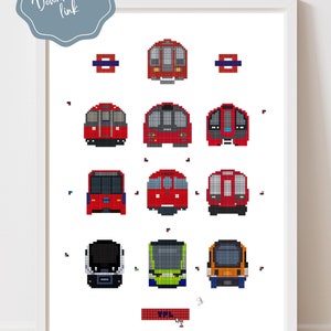 Downloadable Transport for London Pixel Illustration, Travel Poster, Tube, Underground, Trains, Print at home, Wall Art, wall decor