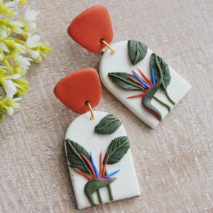 Birds of Paradise, Polymer Clay Earrings, Tropical Plant Earrings, Statement Earrings, Tropical Jewelry, Hypoallergenic Earrings, Plants