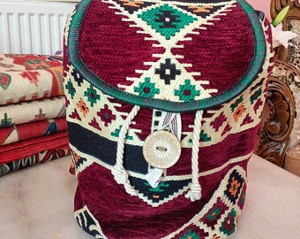 Anatolischer Kilim Teppich gemusterter Rucksack, Bohostyle ethnischer Tasche für Frauen, türkischer Boho Vintage Schulreiserucksack, bunt gewebte Tasche