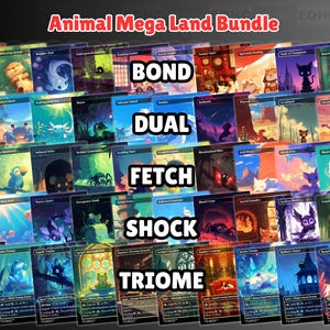 Mega Proxy Land Bundle Tiere Thema 50+ einzigartige randlose benutzerdefinierte MTG Proxy Länder für EDH oder cEDH holen Schock Dual Bond Triom