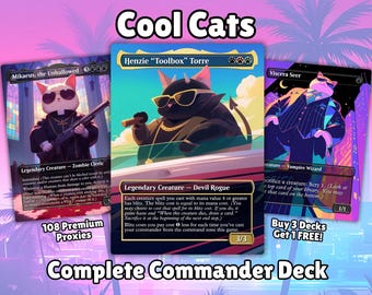 Cool Cats Proxy Deck Henzie 100 Cards + Tokens | Gangster Cat Theme | Full Commander Deck EDH