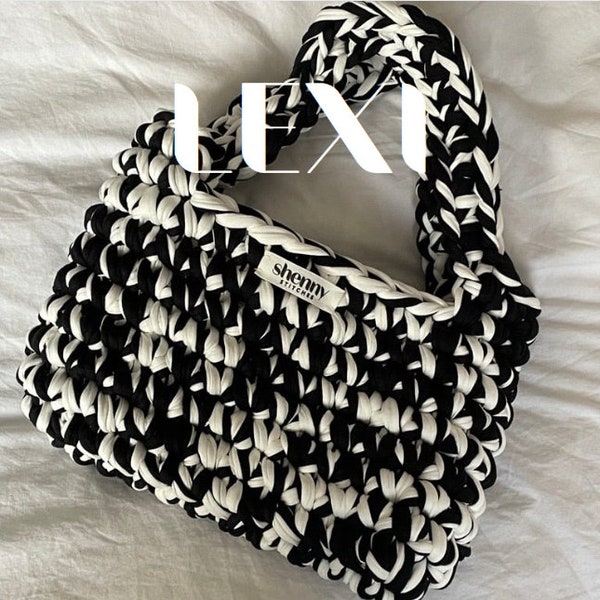 The LEXI bag - Mini Chunky Handmade Crochet Handbag made from T-shirt Yarn. Summer handbag - 2 handles.