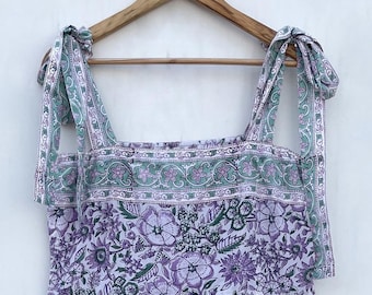 purple flowery cotton new style beach wear maxi dress / square neck with wide straps maxi dress / elastic neck maxi dress / sleeveless dress
