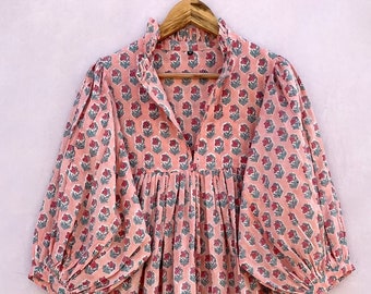 pink booty printed cotton summer long maxi dress / v neckline bohemian maxi dress / 3/4th sleeve with button maxi dress
