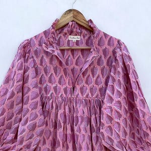 leaves printed cotton long frill maxi dress / v neckline boho long maxi dress / 3/4th sleeve with button summer women wear maxi dress