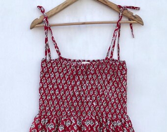 red cherry floral booty print long strap maxi dress / square neckline with smocking maxi dress / sleeve less strap boho long maxi dress